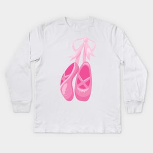 Ballet Shoes, Ballet Slippers, Ballet Dance, Pink Kids Long Sleeve T-Shirt